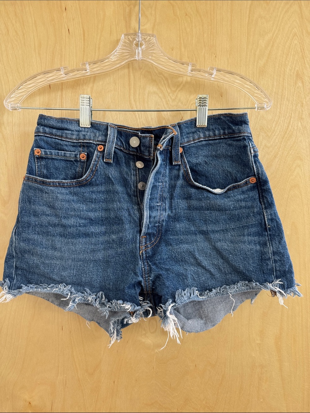 Levi’s Frayed Hem Denim Shorts - Dark Blue Size 26